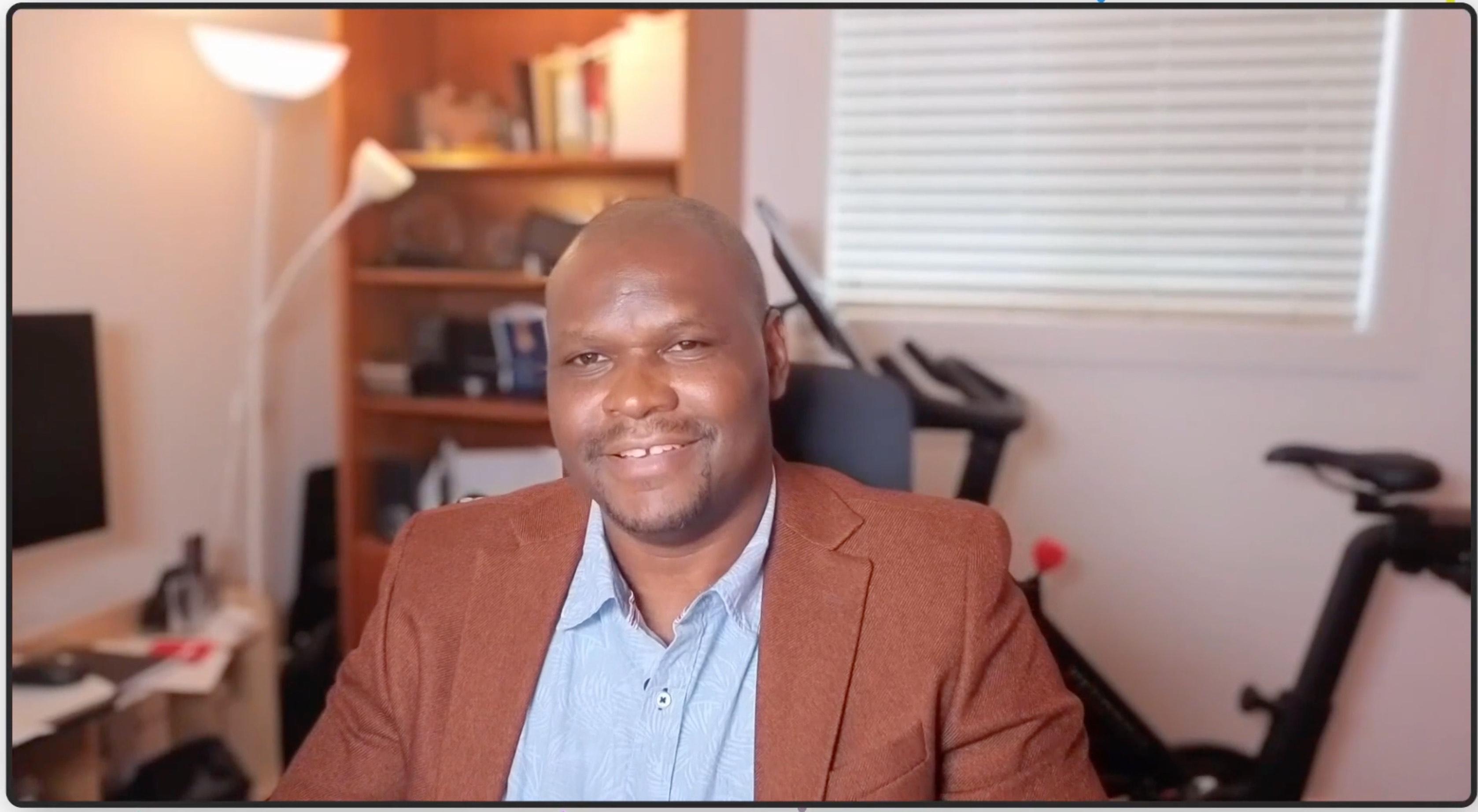 Josh Olayemi, founder of Handvantage, mid-conversation.