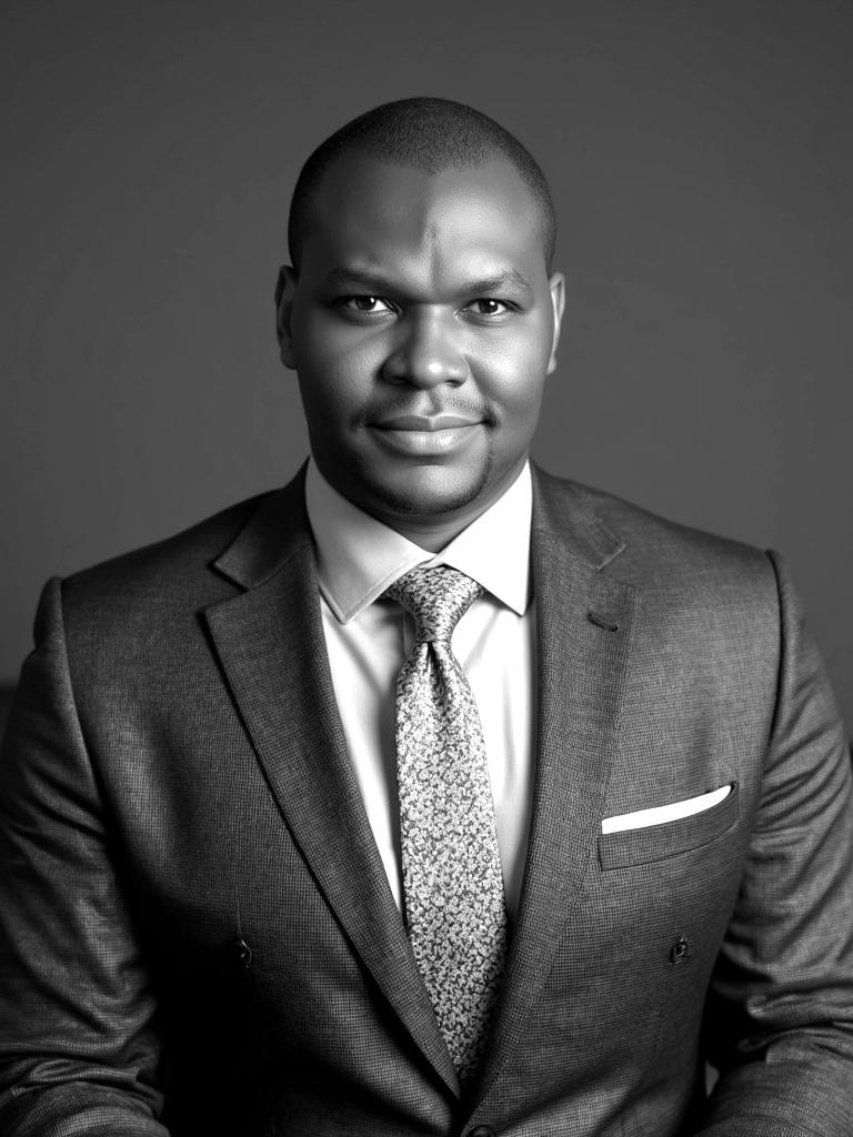 Josh Olayemi, founder of Handvantage, at his desk.